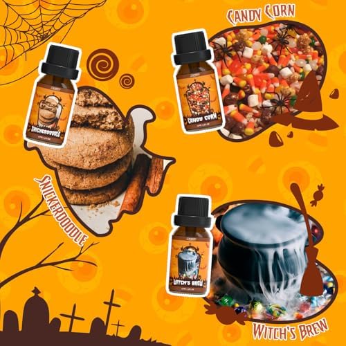 SALUBRITO Halloween Fragrance Oils Set, Funny Essential Oils Gift Set for Diffuser, Candle, Soap Making Scents, Pumpkin Pie, Spiced Cider, Caramel Apples, Candy Corn, Snickerdoodle, Witch's Brew