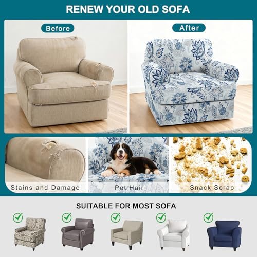 NILUOH 2-Piece T-Cushion Armchair Slipcover, Stretch Chair Cover with Separate Seat Cushion Cover, Soft Washable Furniture Protector for Living Room