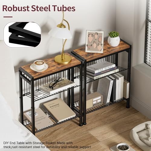 Narrow Side Table, 3-Tier End Table, Small Nightstand