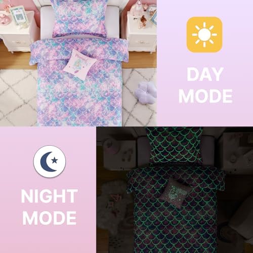 Full Size Comforter Sets for Girl-4 Pieces Mermaid Glow in the Dark Bedding