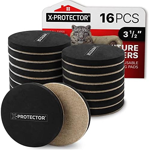 Felt Furniture Sliders Hardwood Floors X-PROTECTOR – 16 PCS 3 1/2"