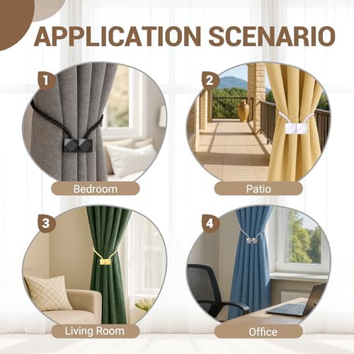 Hion Magnetic Curtain Tiebacks Dark Brown 6pcs, Curtain Holdbacks Hooks
