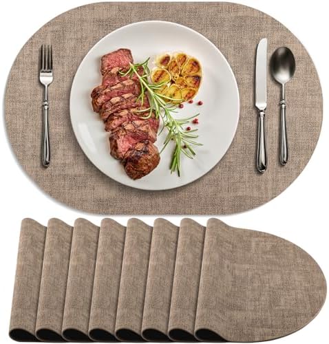 Faux Leather Oval Placemats Set of 8, Apricot