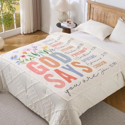Christian Gifts for Women – “God Says You are” Scripture Throw Blanket with Bible Verses, Inspirational Religious Fleece Blanket for Mom Wife Sister Friends, Soft & Cozy, 50x60