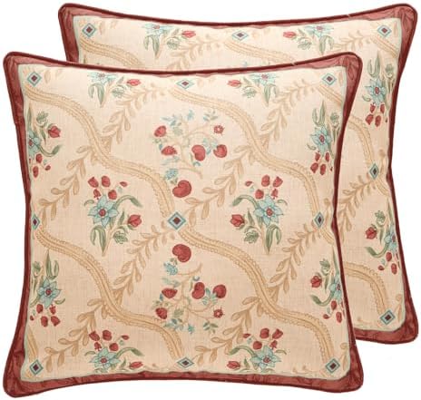 patdrea Designer Pack of 2 Square Throw Pillow Covers,Farmhouse Vintage Linen with Beige Ancient Idyll Pattern Pillows Cover,Decorative Pillowcases Cushion for Bed Living Room Outdoor Car,18"x18"