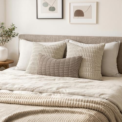 MIULEE Lumbar Corduroy Decorative Throw Pillow Covers 22x14 Light Brown