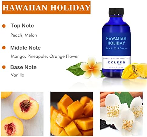 Xcleen Reed Diffuser Set for Home| 3.7 Oz(110ml) Hawaiian Holiday Fragrance Diffuser | with Mangoes, Pineapples, Peaches & Melons Scented Oil Sticks Diffuser, Air Fresheners for Home, Bathroom