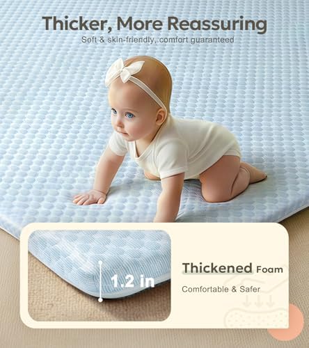 Mallify 1.3" Thick Cooling Baby Play Mat, 50''x50'' Playpen Mat with Removable & Washable Cover, Soft Crawling Playmat for Foor, Non-Slip Backing for Kid, Toddlers and Infants