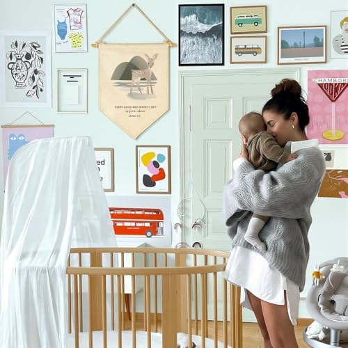 Woodland Animal Deer,Every Good,From Above-JAMES 1:17-Flag Wall Decor Gift for Baby Girl Boy Kid-Canvas Hanging Pennant Banner Pennant Wall Sign Gift for Nursery Baby Room Playroom Bedroom