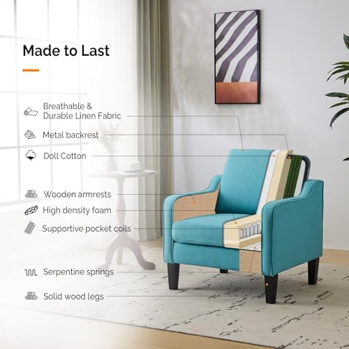 VINGLI Accent Chair, Linen Upholstered Armchair, 380 LBS, Living Room