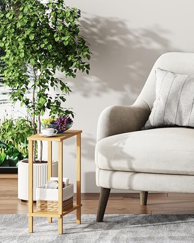 TUTOTAK Narrow Side Table, 2-Tier Small End Table for Couch