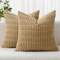 MIULEE Pack of 2 Corduroy Decorative Throw Pillow Covers 24x24 Inch Soft Boho Striped Pillow Covers Modern Farmhouse Home Decor for Sofa Living Room Couch Bed Khaki