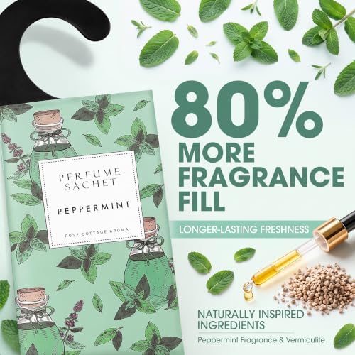 Large 12 Packs Peppermint Hanging Scented Sachets Long-Lasting Closet Deodorizer Air Freshener Fabric Refresher Odor Eliminator for Drawer Home Fragrance Gift Set