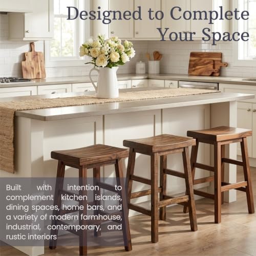 Alaterre Furniture Pomona Solid Wood Bar Stool, Rustic Brown, 26”
