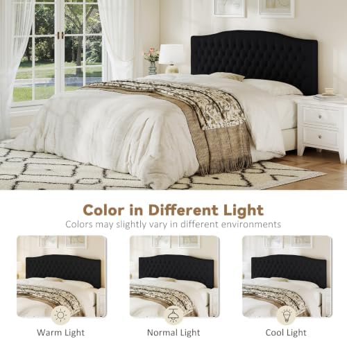 Befurtori King Headboard Only, Velvet Classic Tufted Design, Black