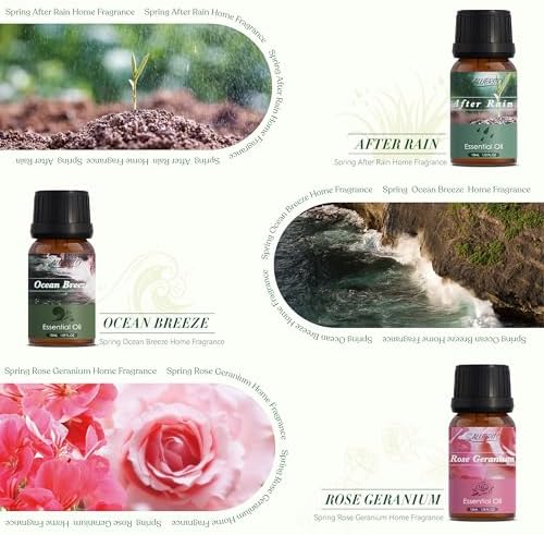 SALUBRITO Spring Fragrance Oils Set, Premium Essential Oils for Diffuser, Candle, Soap Making, After Rain, Gardenia, Fresh Cut Grass, Ocean Breeze, Freesia, Rose Geranium, Strong Scented Oils