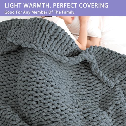 Bigacogo Chunky Knit Throw Blanket for Couch, 51x63 inches, Iron Gray