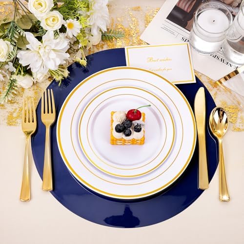 KesaPlan 100PCS 13in Round Blue Placemats, Disposable Paper Chargers Plate