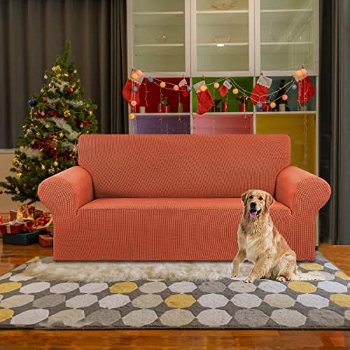 KEKUOU Loveseat Couch Cover, 2 Cushion Couch Slipcover,Pureed Pumpkin