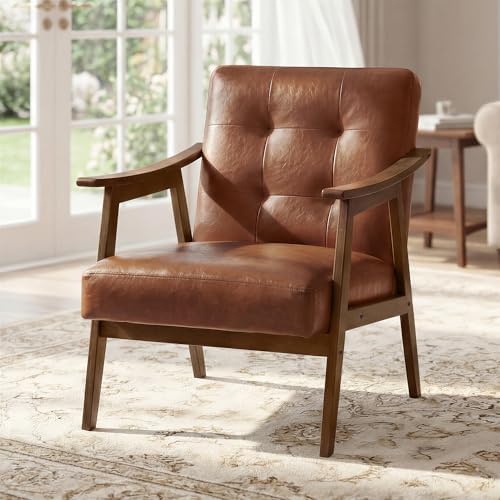 VASAGLE Accent Chair, PU Leather Armchair, Button Tufted, Thick Cushion