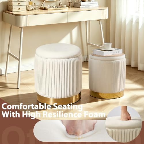 Royal Windsor Round Ottoman with Storage Set of 2, Storage Vanity Stool