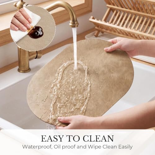 MOSAYT Vinyl Faux Leather Oval Placemats, Set of 4, Apricot