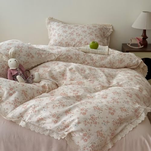 Muslin Floral Duvet Cover Twin 3 Pcs,100% Cotton Bedding 68"×86"