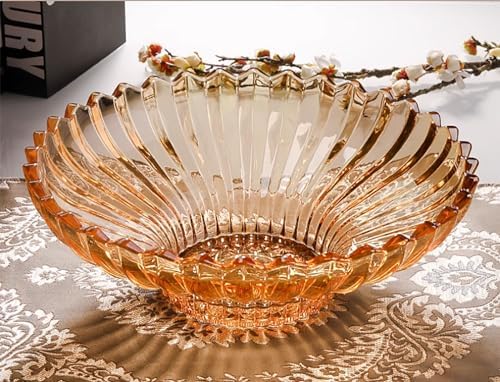 Extra Large Glass Fruit Bowl or Decorative Bowl, Center Bowl，Used for Kitchen Counter or Living Room Central Table Decoration (Amber)