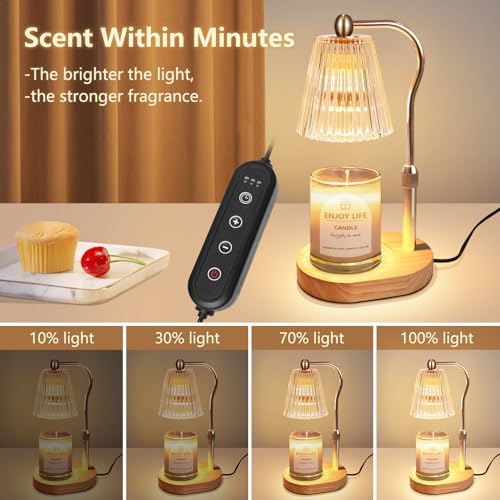 seenlast Candle Warmer Lamp, Candle Lamp Warmer with Timer Dimmer Adjustable Height, Electric Wax Warmer Vintage Home Decor,Candle Melter Light for Scented Jar Candles, Gifts for Mom (Golden)