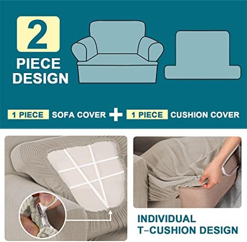Turquoize T Cushion Chair Slipcover Armchair Slipcover for Living Room Stretch Sofa Couch Cover Soft Armchair Cover Furniture Covers with Individual T Cushion Seat Covers (Chair, Island Fossi)