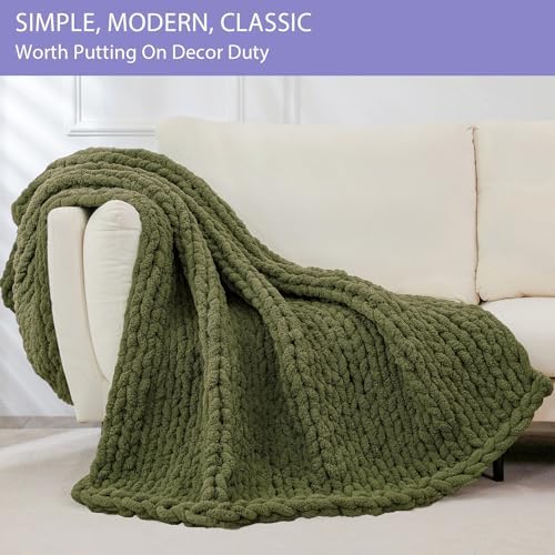 Bigacogo Chunky Knit Throw Blanket for Couch, 40x40 inches, Yellow Green