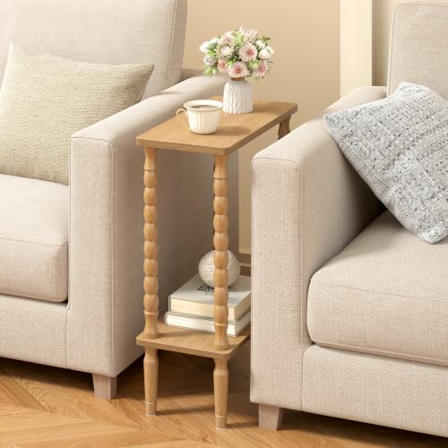TUTOTAK Narrow Side Table with Solid Wood Legs, Small End Table Set of 2