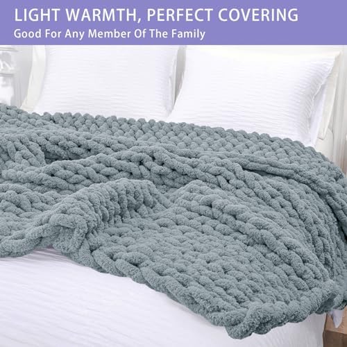 Bigacogo Chunky Knit Throw Blanket for Couch, 51x63 inches, Dusty Blue
