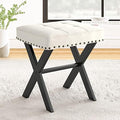 LUE BONA White Vanity Stool - Square Faux Leather Makeup Seat With Metal X Legs, Small Ottoman Chair for Makeup Room, Living Room, Bathroom - Padded Foot Rest