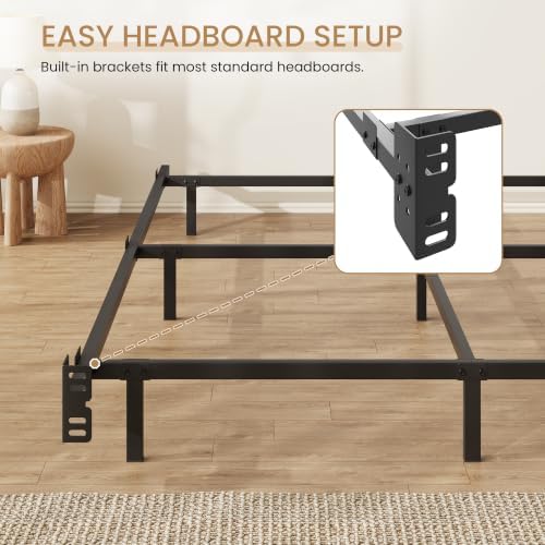 SHA CERLIN 7 Inch Metal Bed Frame, 9-Leg Box Spring Base, Black, Queen