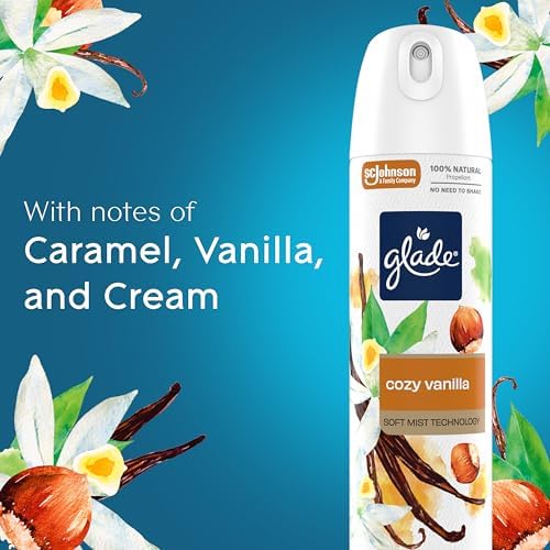 Glade Air Freshener Room Spray, Cozy Vanilla Scent, Odor Fighting to Deliver Long Lasting Freshness, 7.3 Oz, 6 Count