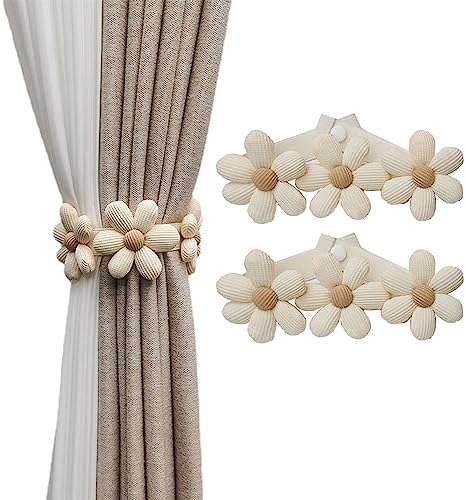 2pcs Curtain Ties Flower Curtain Buckles, Curtain Holdbacks,Curtain Clips, Cute Flower Curtain Ties Decorative Rope for Bedroom Window Treatment ﻿