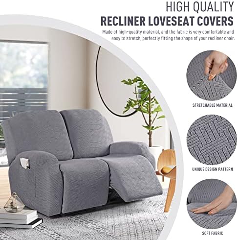 KinCam Loveseat Recliner Covers, Stretch Reclining Cover, Light Gray