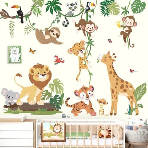 decalmile Jungle Animals Climbing Tree Safari Animal Wall Decals Stickers