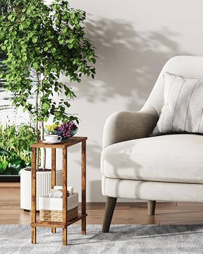 TUTOTAK Narrow Side Table, 2-Tier Small End Table for Couch