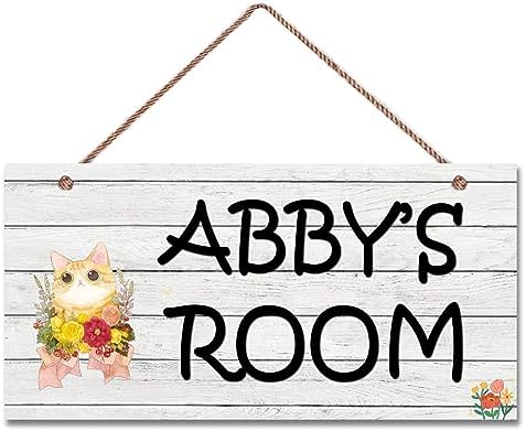 Personalized Signs Cartoon Sign Cute Cat and Flowers Sign For Pet House Kitty Litter Cat house Customized Sign Kids Room Nursery Wall Decor for Girls Boys Bedroom Little Man Cave