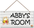 Personalized Signs Cartoon Sign Cute Cat and Flowers Sign For Pet House Kitty Litter Cat house Customized Sign Kids Room Nursery Wall Decor for Girls Boys Bedroom Little Man Cave
