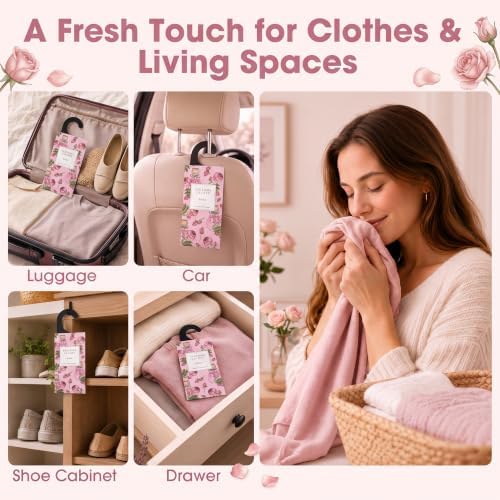 Large 12 Packs Rose Hanging Scented Sachets Long-Lasting Closet Deodorizer Air Freshener Fabric Refresher Odor Eliminator for Drawer Home Fragrance Gift Set