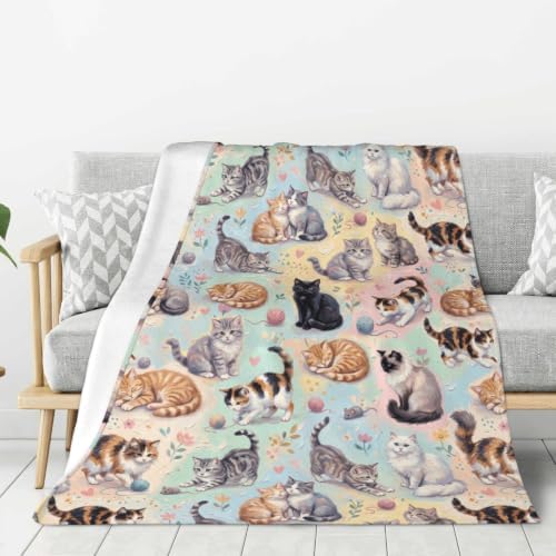 Cute Cats Blanket 50"x60", Soft Lightweight Throw Blanket for Kids Teens Adults, All Season Cozy Decorative Blanket for Sofa Bed Couch Travel