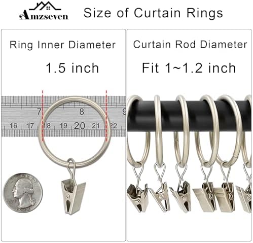 100 Pack Metal Curtain Rings with Clips, 1.5 in ID, Matte Silver