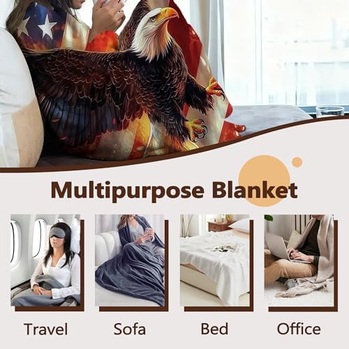 Bald Eagle Sofa Throw Blankets,American Flag Soft Cozy Fuzzy Lightweight Travel Blanket,Flannel Fleece Fall Throw Blanket for Couch,Bed,Camping,Movie Nights,Watching TV 60 X 80 Inch
