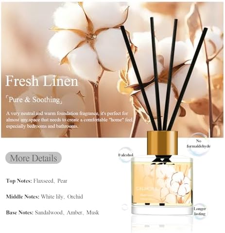 CALMORA Reed Diffuser Gift Set of 3, 50ml Home Fragrance Diffuser with 15 Reeds Sticks | Flameless Lily & Jasmine/Lavender/Fresh Linen Scented Oil for Women, Mom, Housewarming