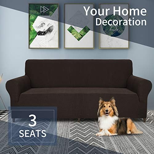 JIVINER High Stretch Couch Covers for 3 Cushion Couch 1-Piece Jacquard Elastic Sofa Slipcovers Anti Slip Sofa Cover with Elastic Bottom Furniture Protector for Kids Pets (Sofa, Dark Coffee)
