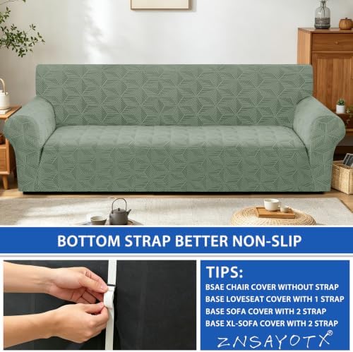 ZNSAYOTX Stretch Couch Cover, 1 Piece Oversized Sofa Covers for 3 Cushion Couch, Jacquard Sofa Slipcovers with Elastic Bottom Thickened Furniture Protector for Dog Cat Pet (X-Large, Army Green)