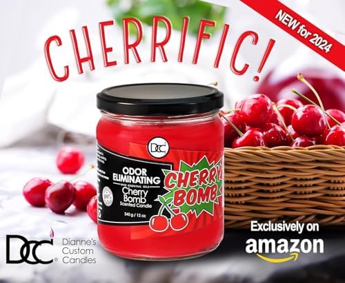 Cherry Bomb Two Pack Odor Eliminating Highly Fragranced Candle - Eliminates 95% of Pet, Smoke, Food, and Other Smells Quickly - Up to 80 Hour Burn time - 12 Ounce Premium Soy Blend